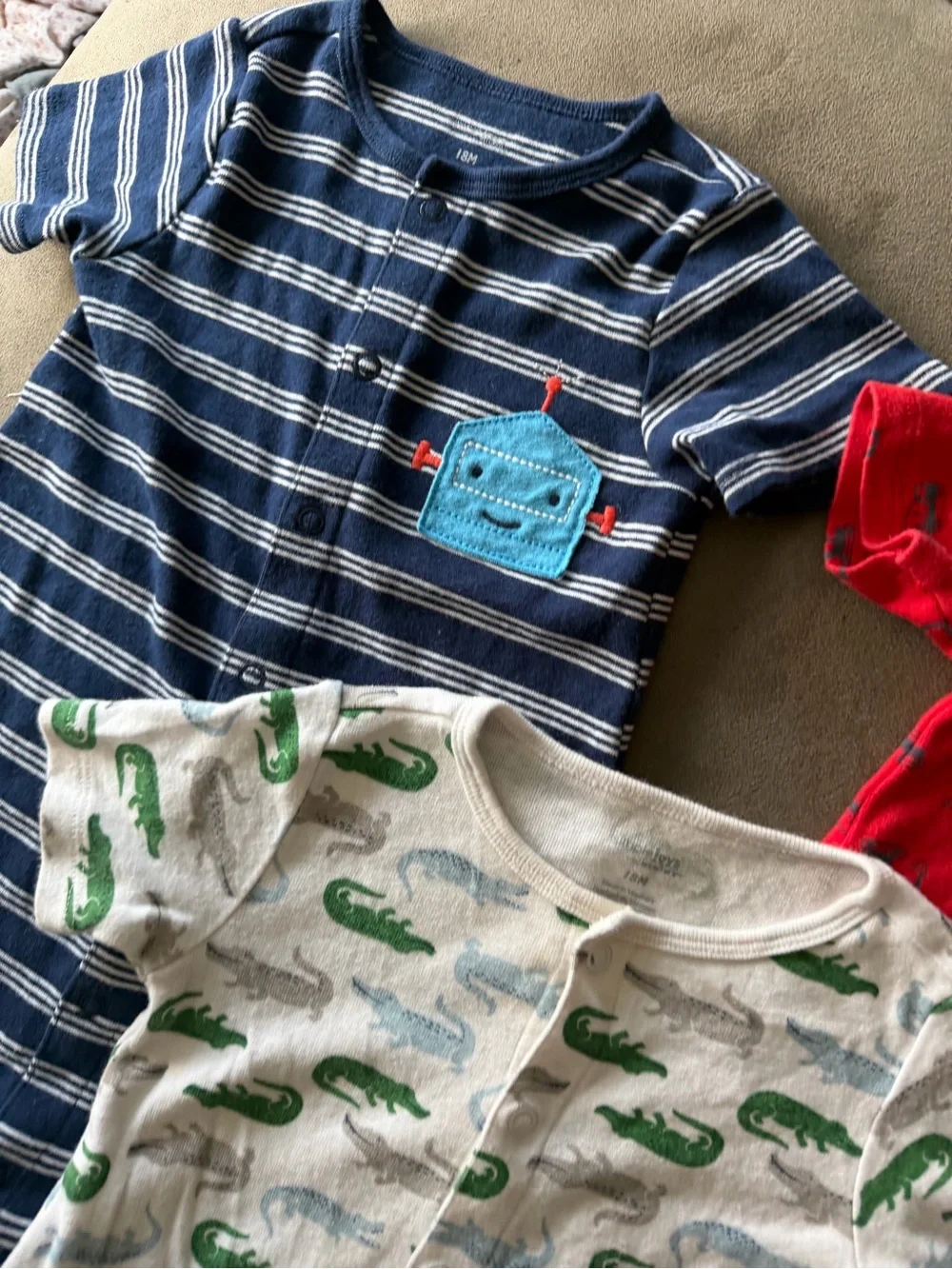 Carter's Red Baby Short Romper Set with Robot Accent